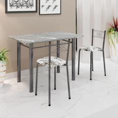 Imagem de Conjunto Sala de Jantar Mesa Retangular 100x60cm Tampo Granito Topázio 2 Banquetas Maragogi Yescasa Flor de Lotus/Mart Prata