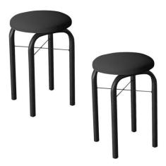 Imagem de Kit 2 Banquetas Baixas para Cozinha em Aço Manu Sintético I01 Preto - 