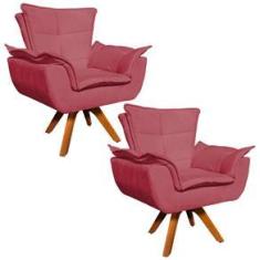 Imagem de Kit 02 Poltronas Giratória Opala Suede Base Madeira D`Rossi