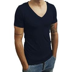 Imagem de Camiseta Gola V Funda Básica Slim Lisa Manga Curta tamanho:p;cor:-escuro