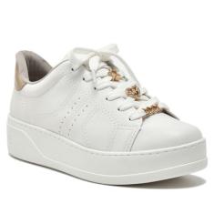 Imagem de Tênis Casual Feminino Branco Dourado Via Marte 023-002-01
