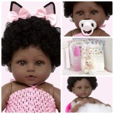 Imagem de Boneca Reborn Negra Barata Enxoval Bailarina 13 Acessórios - Cegonha R