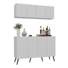 Imagem de Kit Bar Armário Aéreo e Aparador 4 Portas Retrô Multimóveis Mp1086 Branco/preto