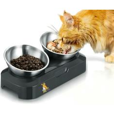 Imagem de Comedouro E Bebedouro Duplo Inclinação Inox Gatos Cachorros - Jts Pet
