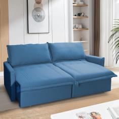 Imagem de Sofá Cama Baú Ravello Sem Caixa 2,26m Linho Azul 3 Lugares