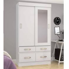 Imagem de Guarda-Roupa Solteiro com Espelho 2 Portas Malu Espresso Móveis Branco/Rosa