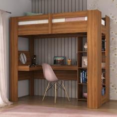 Imagem de Cama de Solteiro Montreal com Escrivaninha Multifuncional Nogal