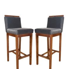 Imagem de Conjunto 2 Banquetas Alta em Madeira Maciça Libéria CCS Interiores Pinhao/Cinza