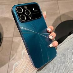 Imagem de Para iPhone 14 Pro Max Plating Phone Case Para iPhone 13 12 Pro 11 14 Plus Luxo Vidro Janela Lente da Câmera Protetor PC Capa Traseira, Azul, Para iPhone 11