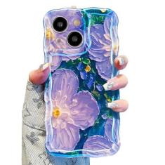 Imagem de UEEBAI Capa para iPhone 14 Plus/15 Plus de 6,7 polegadas, capa de flores com pintura a óleo retrô colorida bonita brilhante padrão ondulado capa macia floral brilhante para mulheres e meninas - flor
