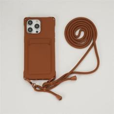 Imagem de Capa de cordão para iPhone 15 14 12 13 11 Pro Max Mini XS X XR 8 7 Plus Suporte para cartão à prova de choque, capa de alça de colar crossbody, marrom, para iPhone XS