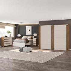 Imagem de Quarto Guarda-Roupa 2 Portas Cômoda 4 Gavetas 1 Porta 2 Mesas de Cabeceira 3 Gavetas Freijó/Off White