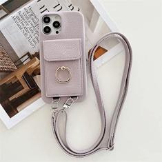 Imagem de Carteira com Alça de Pescoço Transversal Estojo para iPhone 14 13 12 11 Pro Max Mini X XS XR 7 8 Plus Capa de Couro, Roxo, Para iPhone 14