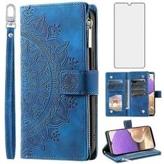 Imagem de Asuwish Capa de telefone para Samsung Galaxy A32 5G 2021 6,5 polegadas capa carteira com protetor de tela de vidro temperado mandala flor flip zíper titular cartão celular M32 G5 A 32 32A S32 SM-A326U