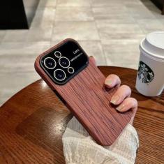 Imagem de Película de lente de janela grande de grão de madeira anti-queda de silicone dois em um capa de telefone rígida adequada para iPhone 14 13 Pro Max, M4, para iphone 12Pro MAX