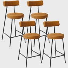Imagem de Kit 04 Banquetas Baixa Para Cozinha Sala De Jantar Bar Bancada Milão L02 Couríssimo Whisky - Lyam Decor