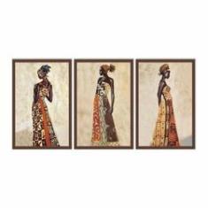 Imagem de Quadro Decorativo Africanas 3P Sem Moldura 115X57