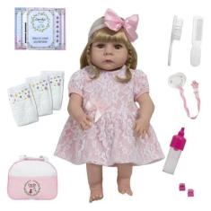 Imagem de Bebê Reborn Grande Menina Loira Enxoval Completo Pode Banho - Cegonha