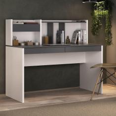 Imagem de Escrivaninha France Mesa Office Com Gavetas Prateleiras E Nichos Grafito-branco