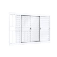 Imagem de Janela de Aluminío de Correr 100x120cm 2 Folhas Móveis 1 Fixa com Grade e Vidro Lucasa Ideale Branco