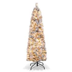 Imagem de Árvore de Natal HAPPYGRILL com floco de neve de 1,4 m com 100 luzes