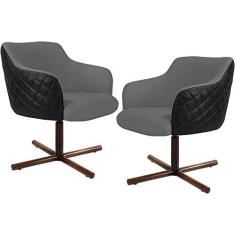 Imagem de Kit 02 Poltronas Giratória Base X Jade D02 Linho  C-416 Tressê Corano  - Lyam Decor