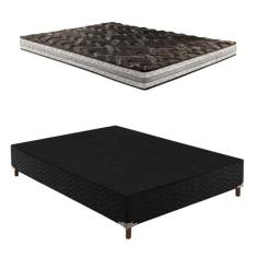 Imagem de Box Casal Íris 42x138x188cm com Colchão Casal Unique D33 Plus Duoface 16x138x188cm Preto Elegancy
