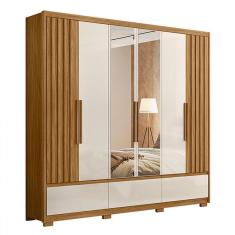 Imagem de Guarda Roupa Casal com Espelho 6 Portas E 5 Gavetas Caimã M01 Freijó Off White Clique Chique