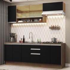 Imagem de Cozinha Completa Madesa Glamy 240003 com Armário e Balcão (Sem Tampo e Pia) - Rustic/Preto