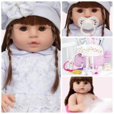 Imagem de Boneca Reborn Barata Olhos Castanhos Enxoval Completo Banho - Cegonha