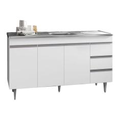 Imagem de Balcão De Cozinha Com Pia Inox 160cm 3 Gavetas Andréia Branco - Ajl Móveis