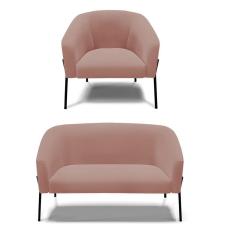 Imagem de Sofá Namoradeira E Poltrona Pé De Ferro Preto Stella Veludo Rosê D03 - D'rossi