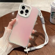 Imagem de Capa de telefone com alça de pulso com glitter fosco da moda para iPhone 15 11 12 13 14 Pro Max Plus Carry Hand Band Bumper Cover, branca, para iphone 15