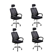 Imagem de Kit 4 Cadeiras Escritório Diretor Tela Mesh Encosto De Cabeça Preto