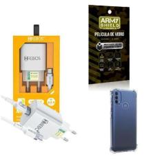 Imagem de Kit Carregador Turbo + Capinha Motorola E40 + Película 3D - Hrebos