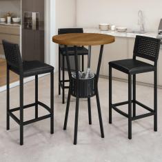 Imagem de Conjunto Bistrô Bar Ripado com 3 Banquetas Madri Preto/Preto Galaxy