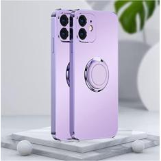 Imagem de Capa de telefone galvanizada fosca macia para iPhone 11 12 13 Pro Max XS X XR 7 8 Plus SE 2020 Mini suporte com anel de suporte capa traseira, roxa, para iPhone 7plus