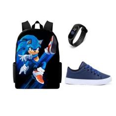 Imagem de Bolsa Casual Conjunto Masculino Escolar Lançamento Com Tenis E Relogio