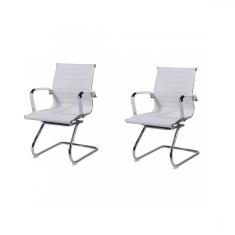 Imagem de Kit 2 Cadeiras para Escritório Interlocutor Base Fixa Esteirinha Sintético 3301 Or Design Branco