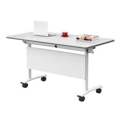 Imagem de Mesas de Conferência Mesa Dobrável Portátil Para Sala De Conferência Mesa De Reunião Dobrável Mesa De Escritório, Mesa De Treinamento De Seminário De Madeira Com Estrutura De Metal Estável E Rodas De