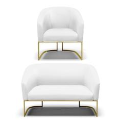 Imagem de Sofá Namoradeira E Poltrona Base Industrial Dourado Stella Corino D03 - D`rossi Cor Branco