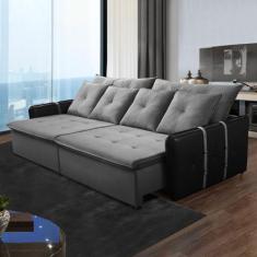 Imagem de Sofá Retrátil Cama Casal Billows 220 Cm 3 Lugares Veludo Cinza E Preto
