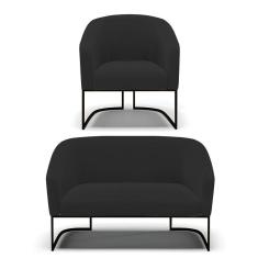 Imagem de Sofá Namoradeira E Poltrona Base Industrial Preto Stella Veludo D03 - D`rossi Cor Preto