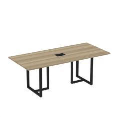 Imagem de Mesa de Reunião Retangular com Power Box 200x90cm MR2000P25TUB Noce Marromlle/Preto