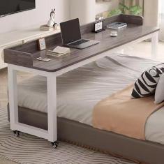 Imagem de Mesa sobreposta com rodas, mesa de trabalho para computador móvel, mesa ao lado, bandeja rolante para escrever laptop, mesa de carrinho de mesa para laptop, sala de hospital casa, prateleira branca -