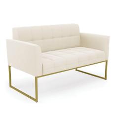 Imagem de Sofá Namoradeira Elisa Veludo Bege Base Metálica Industrial Dourado - D`Rossi