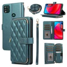 Imagem de Furiet Argyle Capa carteira para Moto G Stylus 5G 2021 com alça de pulso, alça de ombro, 9 compartimentos para cartões, bolsa com zíper, capa de telefone de couro PU de luxo para Motorola GStylus G5