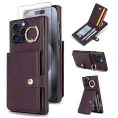 Imagem de Asuwish Capa de celular para iPhone 15 Pro de 6,1 polegadas com protetor de tela de vidro temperado, anel protetor de tela com bloqueio de RFID, compartimento para cartão iPhone15Pro 5G i i-Phone i15