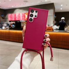 Imagem de Capa de telefone com cordão crossbody para Samsung Galaxy S24 S23 S22 S21 Plus S20 FE Note 20 Ultra Candy Color Silicone Capa de TPU macia, vinho tinto, para Samsung S23