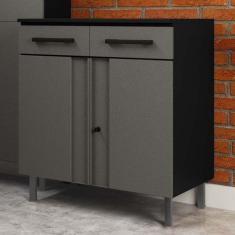 Imagem de Armário de Cozinha em Aço Multibox 2 Portas 2 Gavetas Cinza/Preto - Te